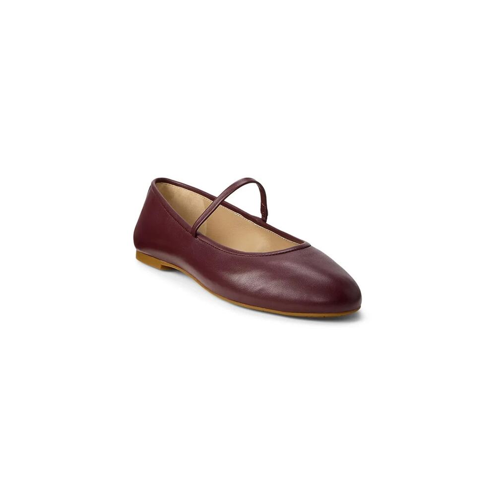 Women's Lauren Ralph Lauren Jayna Mary Jane Flats LRL Logo Leather Red Size 9